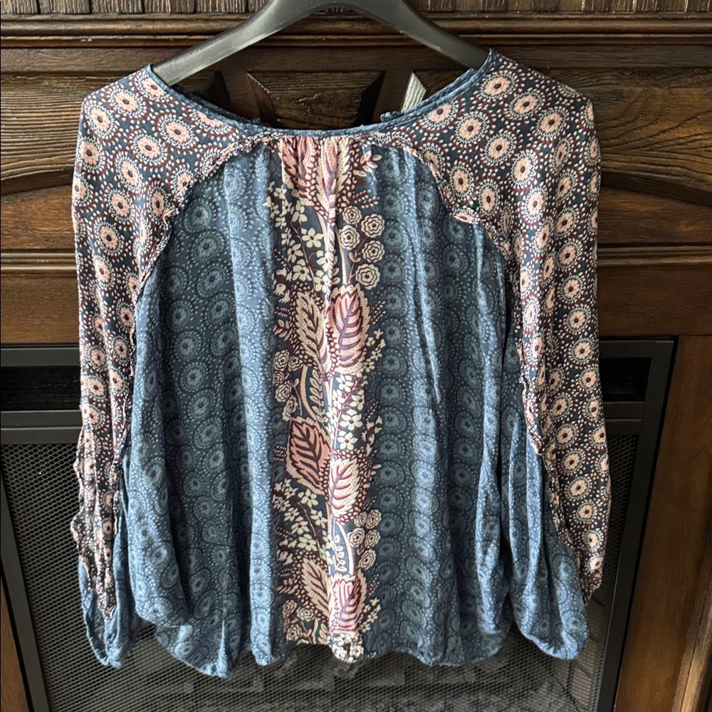 Anthropologie Maeve Letizia Ruffled Blouse Blue Motif - Picture 5 of 7